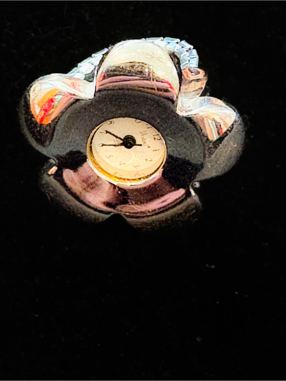 Vintage Accutime Flower Ring Watch Silver Tone - Picture 6 of 11